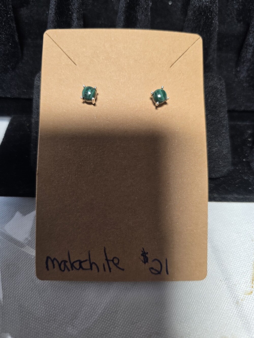 Green Malachite Stud Earrings -